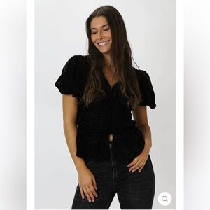 🆕 NWT DEAR JOHN DENIM CHRISSY NOVELTY TOP DARK SPRINGS size S